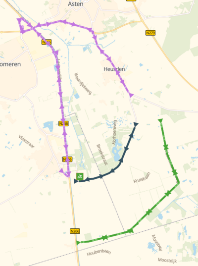 Kaart met omleidingsroutes Gezandebaan Asten