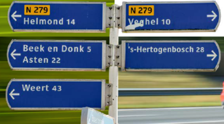 Afbeelding van bewegwijzering naar de N279 Afbeelding van bewegwijzering naar de N279