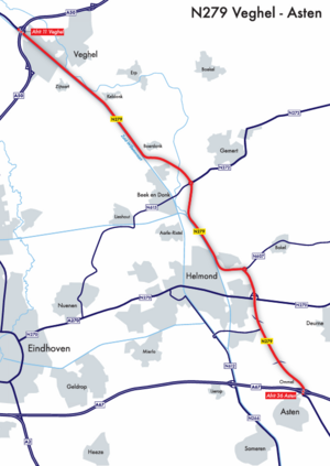 Overzichtskaart van de N279